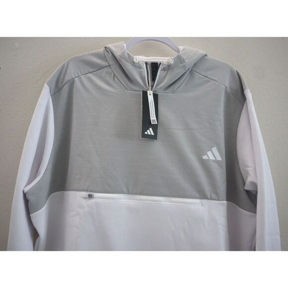 Adidas HZ3210 Men's Sz 2XL White/Gray Textured Fleece Anorak Golf Jacket - Picture 6 of 16